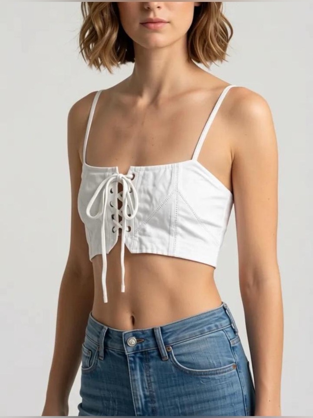 Free People Duo Corset Cami Top - 100% Lamb Leather S/M White bustier